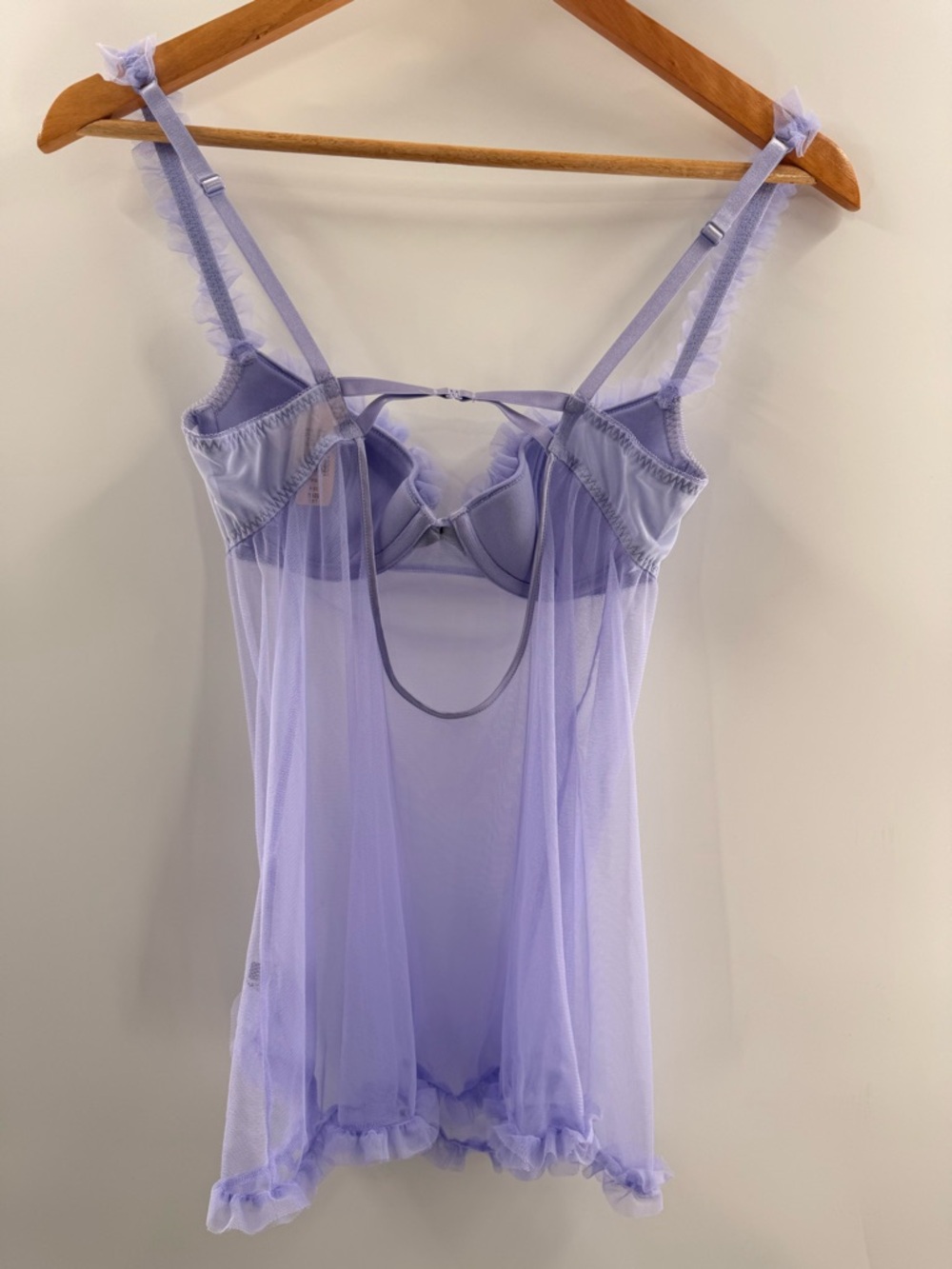 NWT Victoria’s Secret Silk Trim Babydoll Ruffle Coquette Chemise Purple Size 34B - Picture 7 of 12